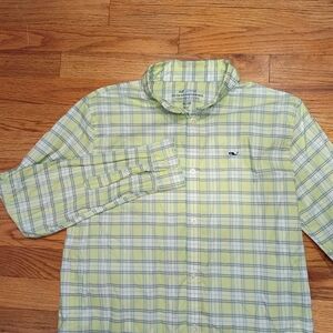 Vineyard Vines On The Go Performance Shirt Boys XL 18 Yellow Checker Button Down